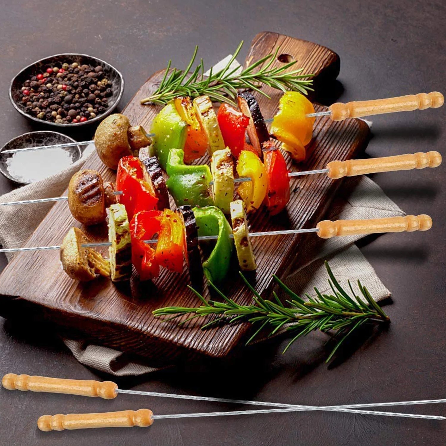 7099 Non Bending Reusable Long Wooden Thick Handle BBQ Grill Paneer Tikka Kebab Seekh Barbeque Skewers. DeoDap 7099 Non Bending Reusable Long Wooden Thick Handle BBQ Grill Paneer Tikka Kebab Seekh Barbeque Skewers. DeoDap